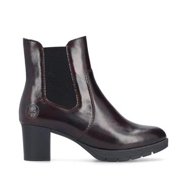 Rieker High Heel Side Zip Gusset Boot - Bordo